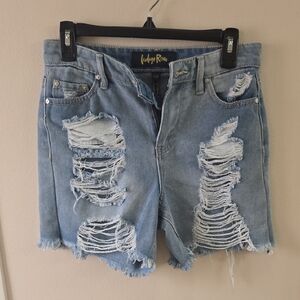 Indigo Raw Ripped Light Blue Jean Shorts